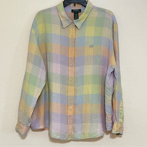 Ralph Lauren vintage pastel plaid linen button down classic preppy shirt size 3X - Picture 1 of 7